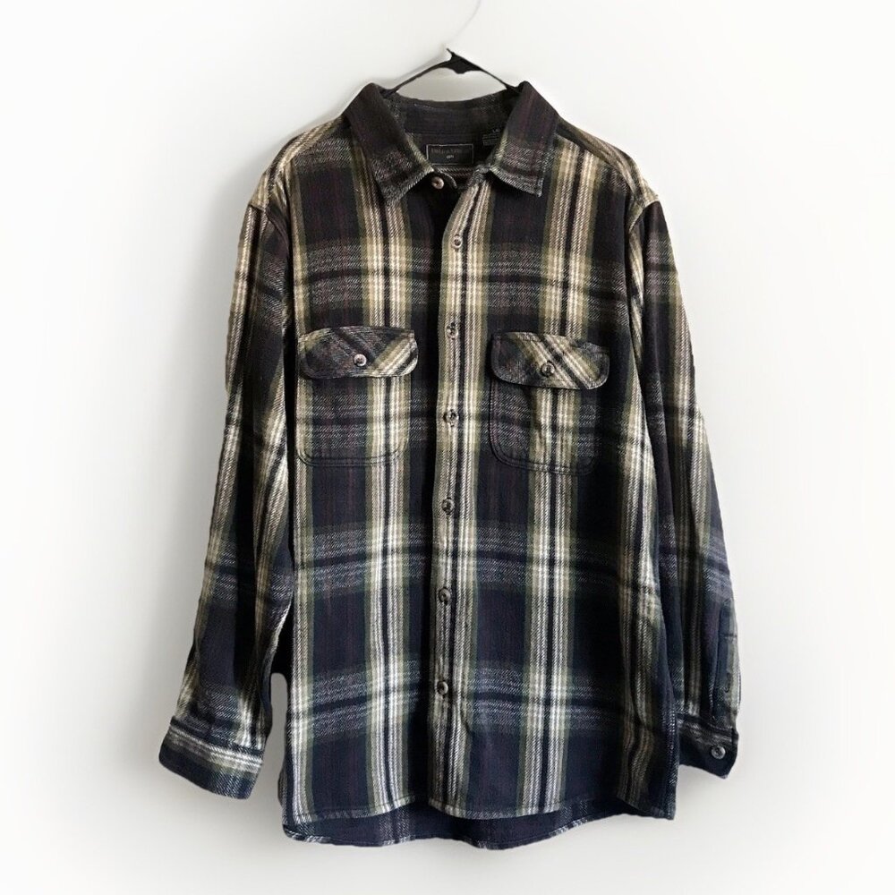 Field and Stream‎ Long Sleeve Heavyweight Flannel Shirt Size Large Blue Green